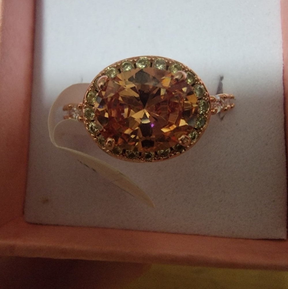 Bomb Party Ring Size 8 "Drop Dead Gorgeous" Dark Smokey Topaz Cubic Zirconia Ros